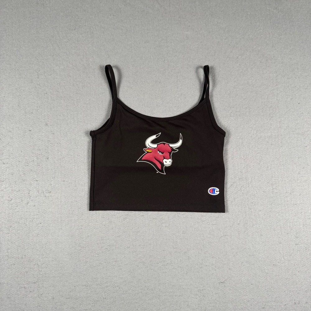 Champion Cami Tank Top Womens XS Black Bulls Graphic Cropped Athletic Shirt